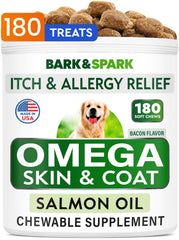 Golosinas omega-3 Bark Spark en frasco para piel y pelaje saludables