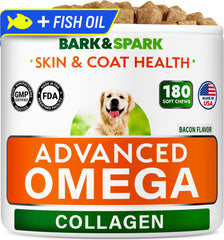BARK&SPARK Omega-3 Collagen para perros: masticables para pelaje suave y brillante.