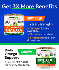 BARK&SPARK Omega-3 Collagen para perros: masticables para piel saludable.