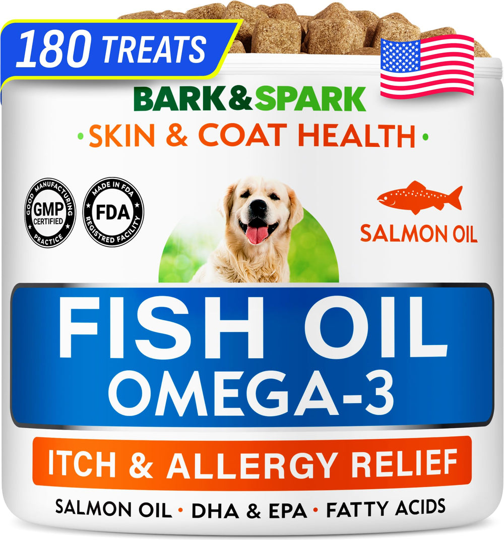 BARK&SPARK Omega3: bote de golosinas para perros, fácil de usar diariamente para el pelaje.
