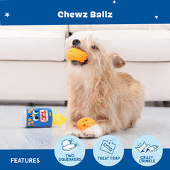 BarkBox Chewz Ballz: sonido crujiente para atención durante el juego.