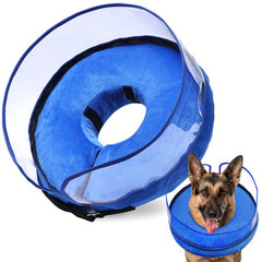 Barkless collar inflable en forma de dona para perro grande, comodidad suave durante la recuperación.