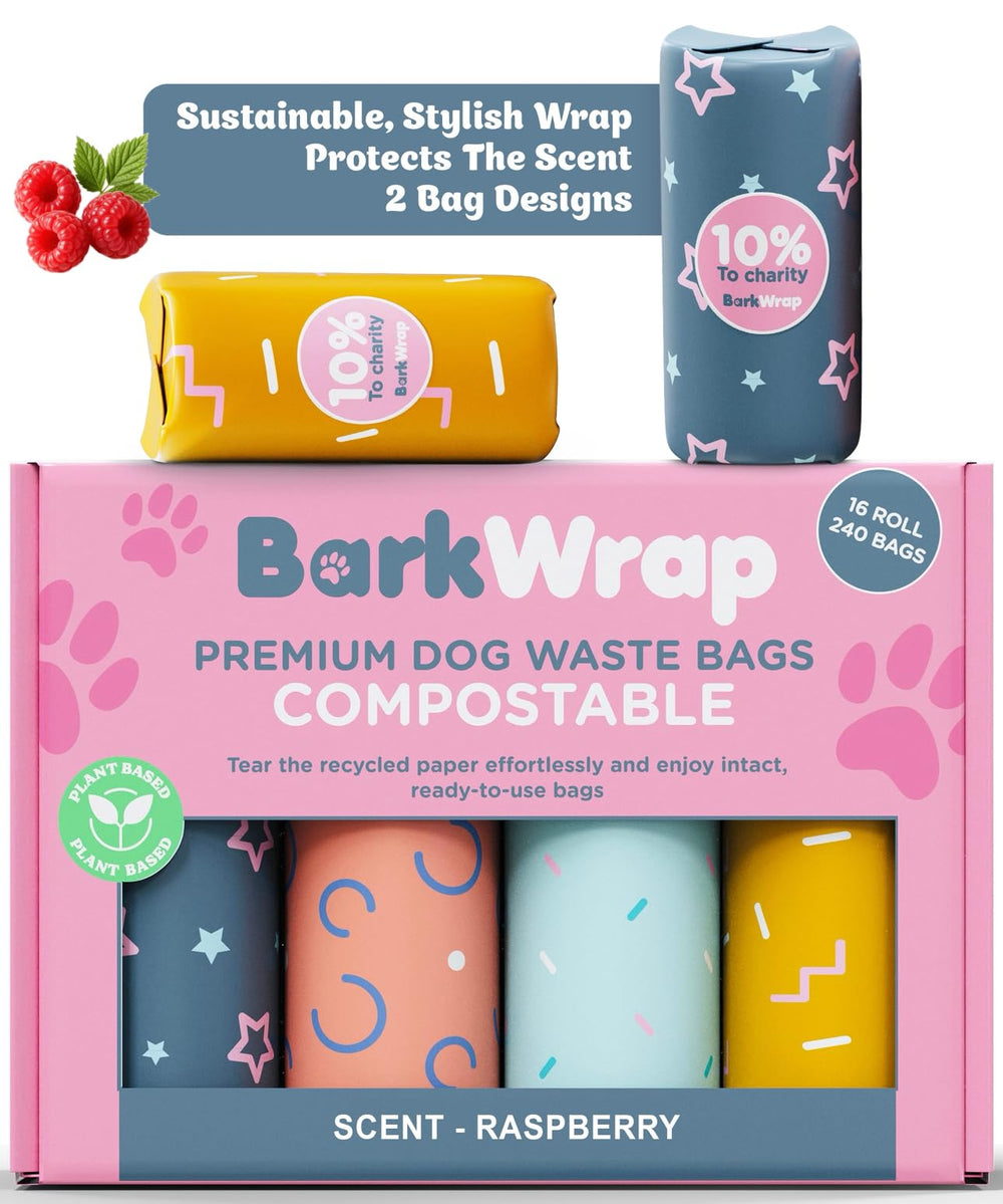 BARKWRAP BAG bolsas biodegradables con aroma a frambuesa para paseos más agradables.
