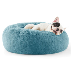 Bedsure cama en forma de dona para perros pequeños con borde suave para descanso seguro.
