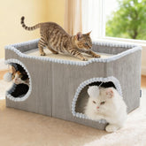 Bedsure cama para gatos grande, exterior gris, ideal para descanso compartido.