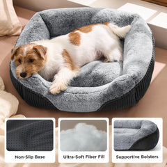 Bedsure cama para perro con base antideslizante en gris.