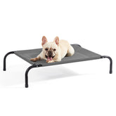 Bedsure cama para perro exterior elevada mediana en gris, ofrece malla transpirable y confort.