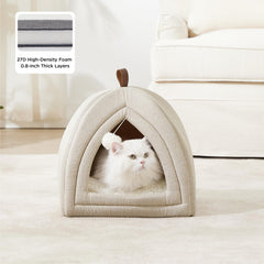 Bedsure cueva con exterior de lino suave, estilo y confort para tu gato.