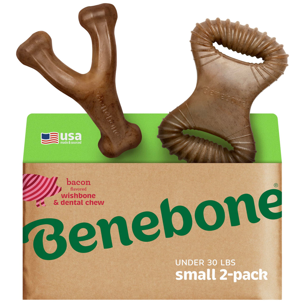 Benebone, dos formas, diseño Wishbone y Dental, para masticación larga y estimulante.