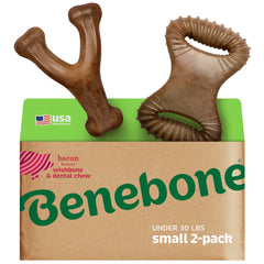 Benebone, dos formas, diseño Wishbone y Dental, para masticación larga y estimulante.