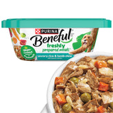 Beneful estofado de cordero con arroz y verduras en tarrina, comida diaria.