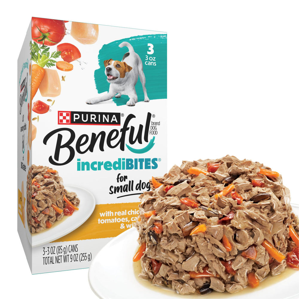 Beneful pollo real y verduras en salsa, sabor auténtico para razas pequeñas.