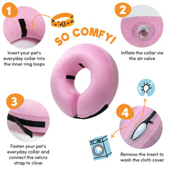 BENCMATE cono inflable para perro en uso inflado, permite comer y beber con seguridad.