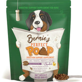 Bernie's Perfect Poop para perros, botella de suplemento digestivo lista para mezclar con comida.