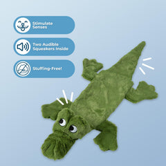 Aligator sin relleno con botella de Best Pet Supplies, ideal para juego sin desorden.