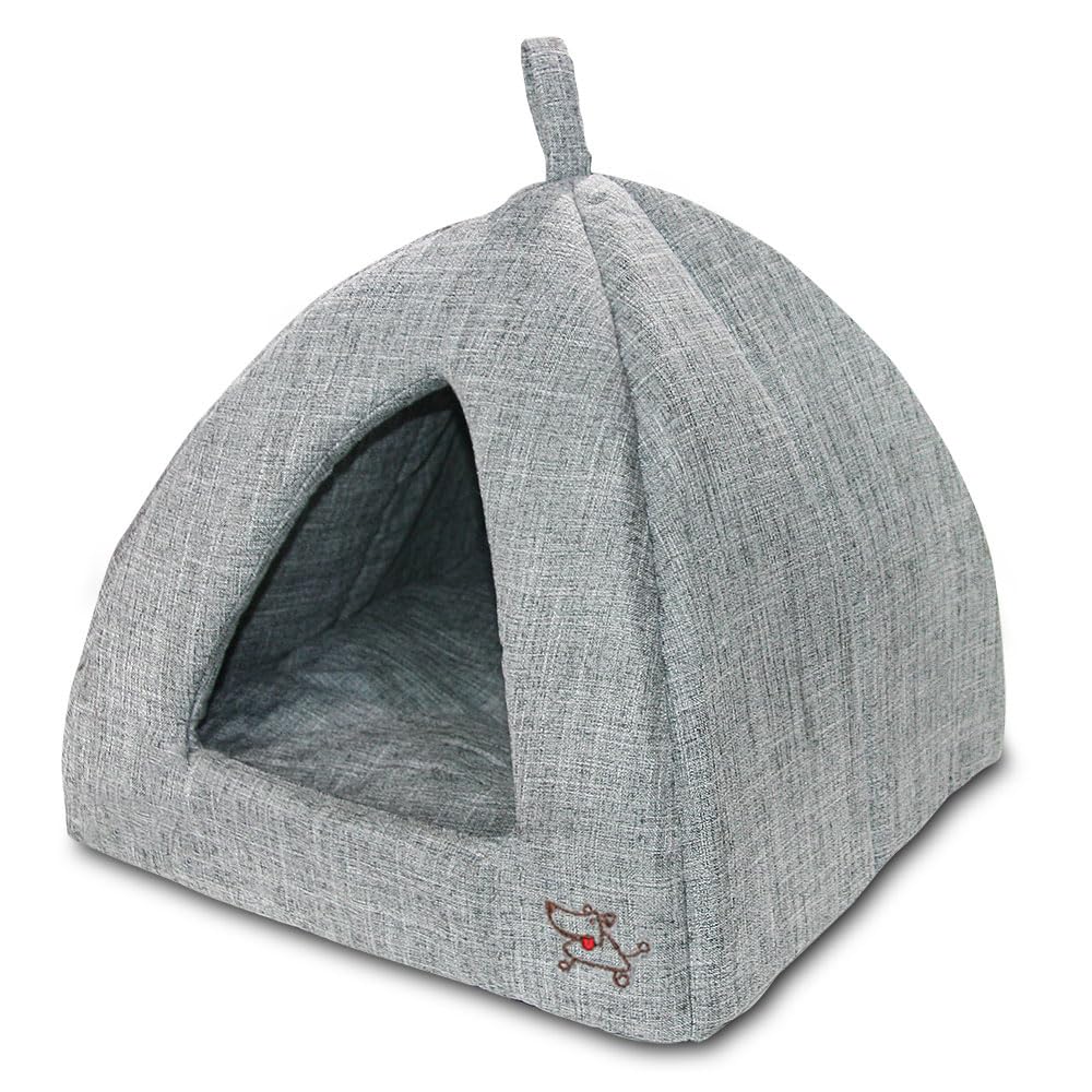 Best Pet Supplies cama gato casa domo gris lino, refugio cómodo para interiores.