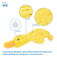 Best Pet Supplies juguete pato crujiente amarillo lateral, fomenta juego activo