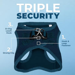 Best Pet Supplies Voyager arnés azul trasero, seguridad mejorada al caminar.
