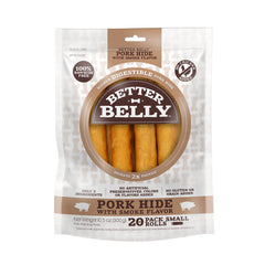 Better Belly rouleau peau de porc saveur fumée, digestible et apprécié par les chiens.