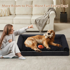 Diseño en forma de U para cama de perros grandes con reposacabezas extra y seguridad.