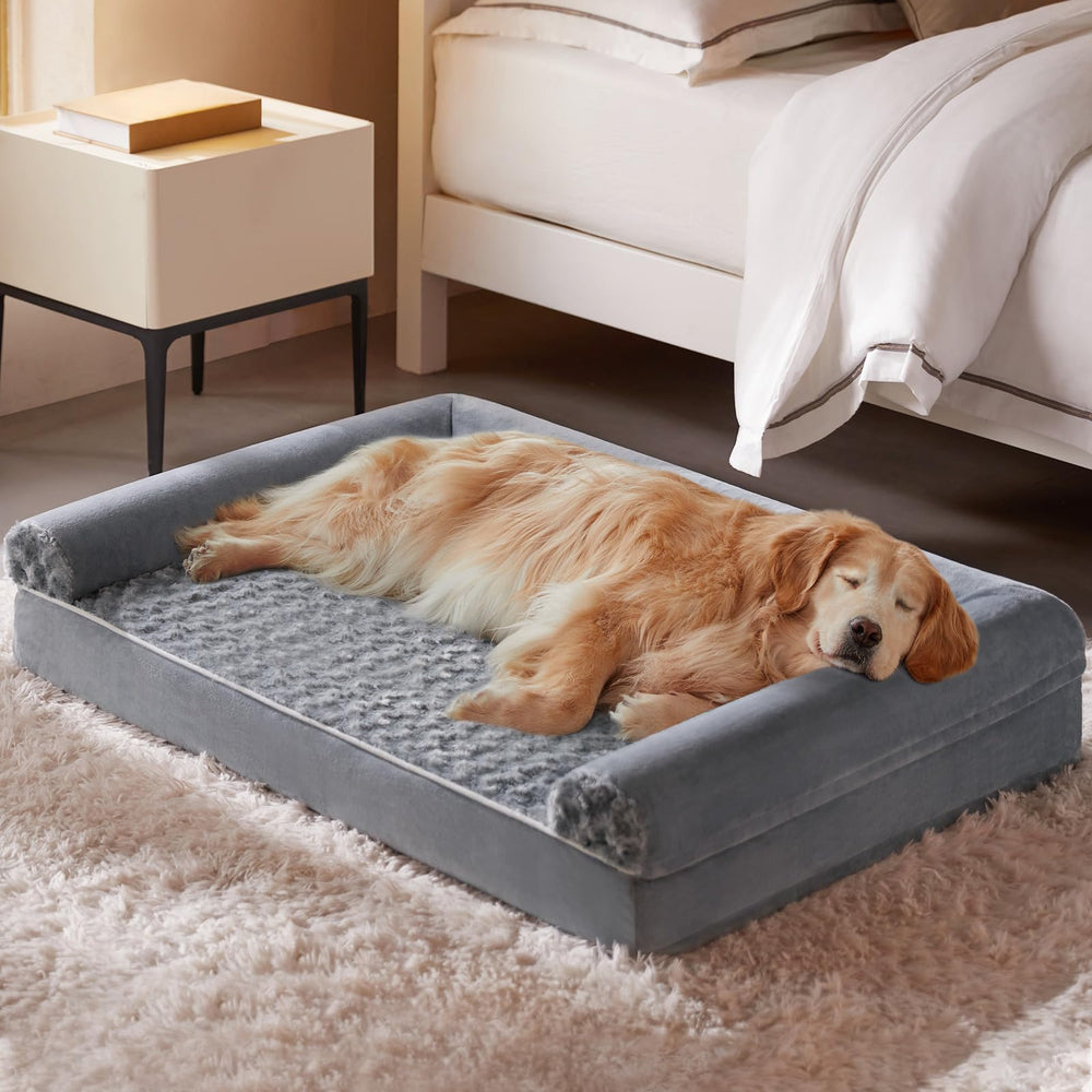 Cama BFPETHOME para perros grandes con patrón rosa plush, descanso suave.