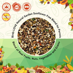 Birds LOVE ingredientes: frutos, nueces y verduras para una alimentación variada.