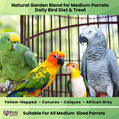 Birds LOVE ingredientes naturales: frutas, nueces y verduras