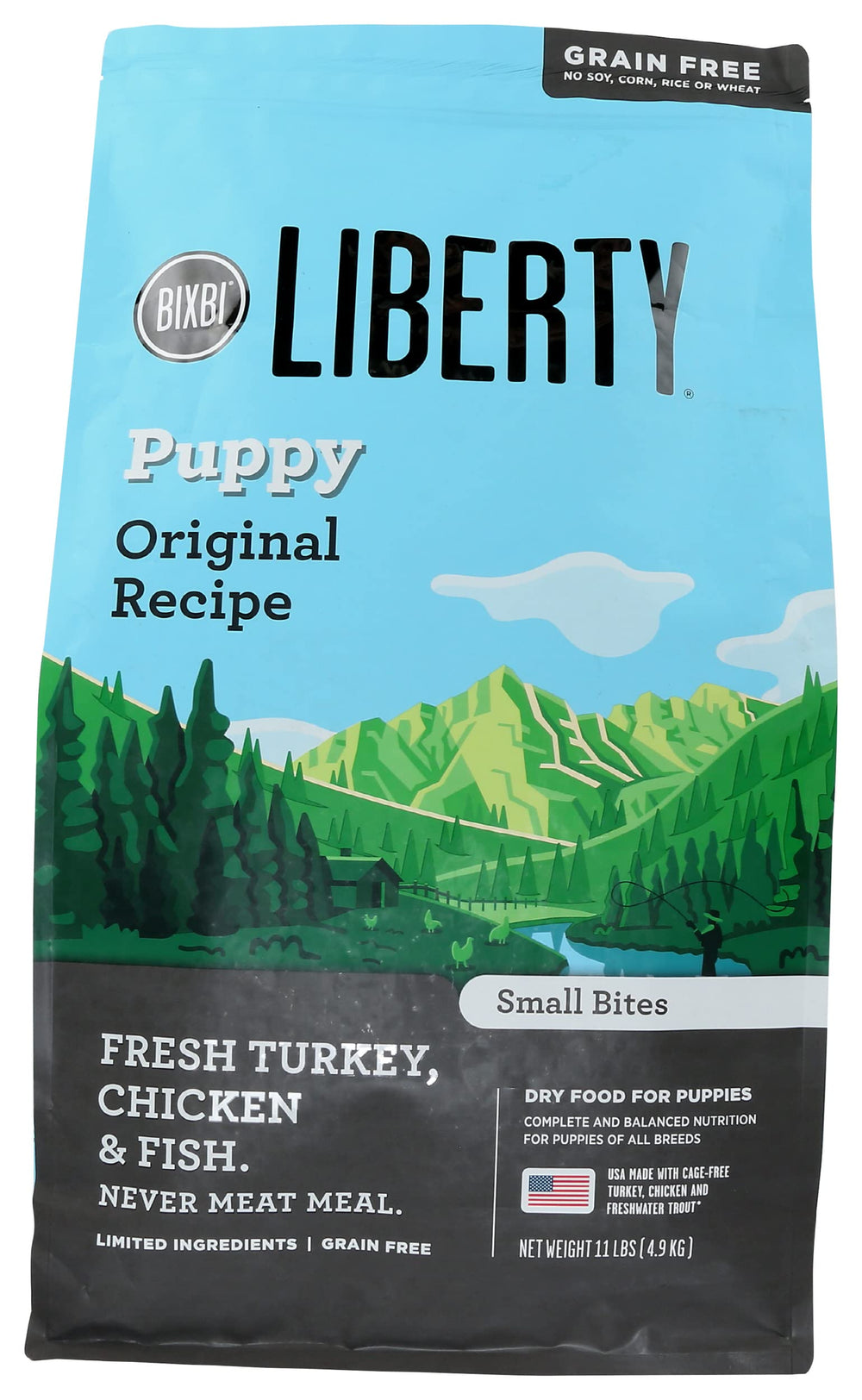 BIXBI Liberty Receta Original para cachorro, bolsa resaltando calidad y frescura.