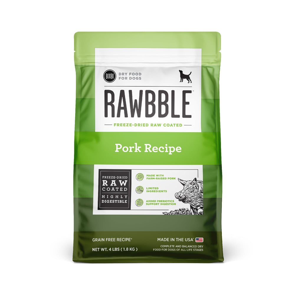 BIXBI Rawbble cerdo fresco, proteína fácil de digerir para perros activos.