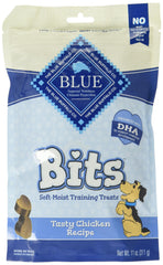 Blue Bits premios de entrenamiento para perros, blandos y húmedos con pollo, ideal para recompensas.