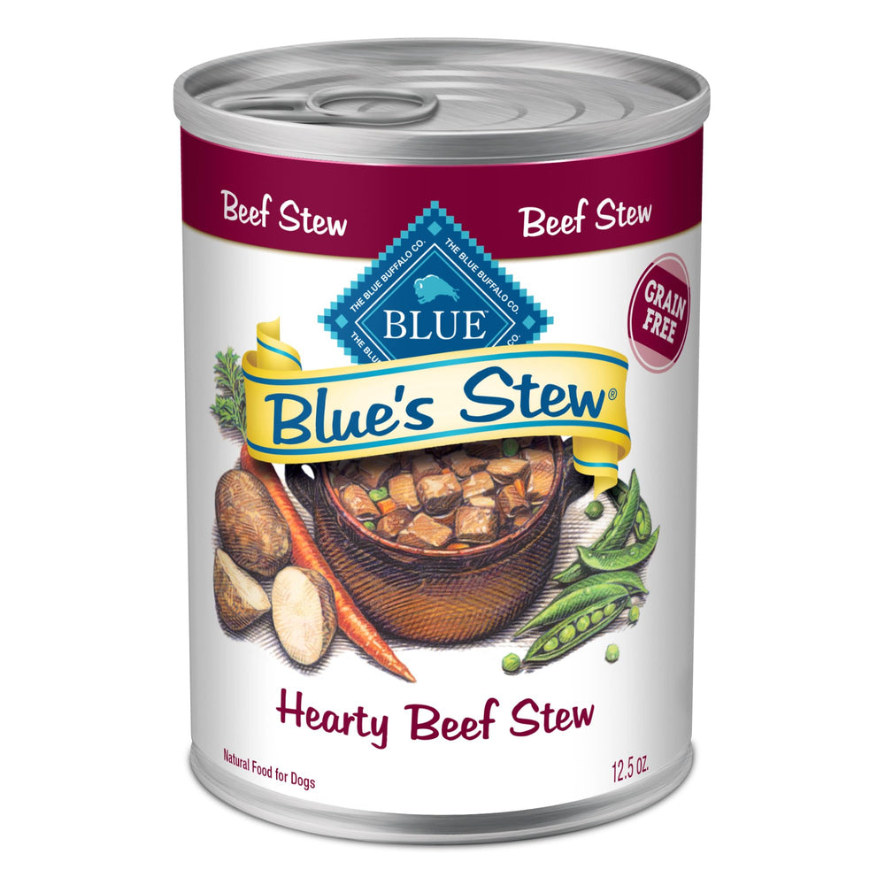 Blue Buffalo Blues Stew en lata, estofado sabroso con proteína para energía diaria.