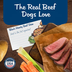 Blue Buffalo Blues Stew, perro comiendo feliz y satisfecho.