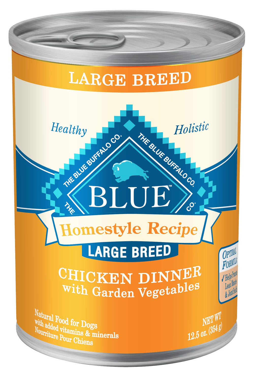 Blue Buffalo Homestyle para razas grandes con pollo, sabor hogareño en lata.