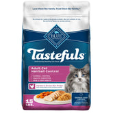 Blue Buffalo Tastefuls con pollo desmenuzado, primer ingrediente, sabor natural, aporta proteína de alta calidad para gatos adultos.