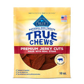 Blue Buffalo True Chews Jerky Cuts beef flavor for dogs' daily rewards.