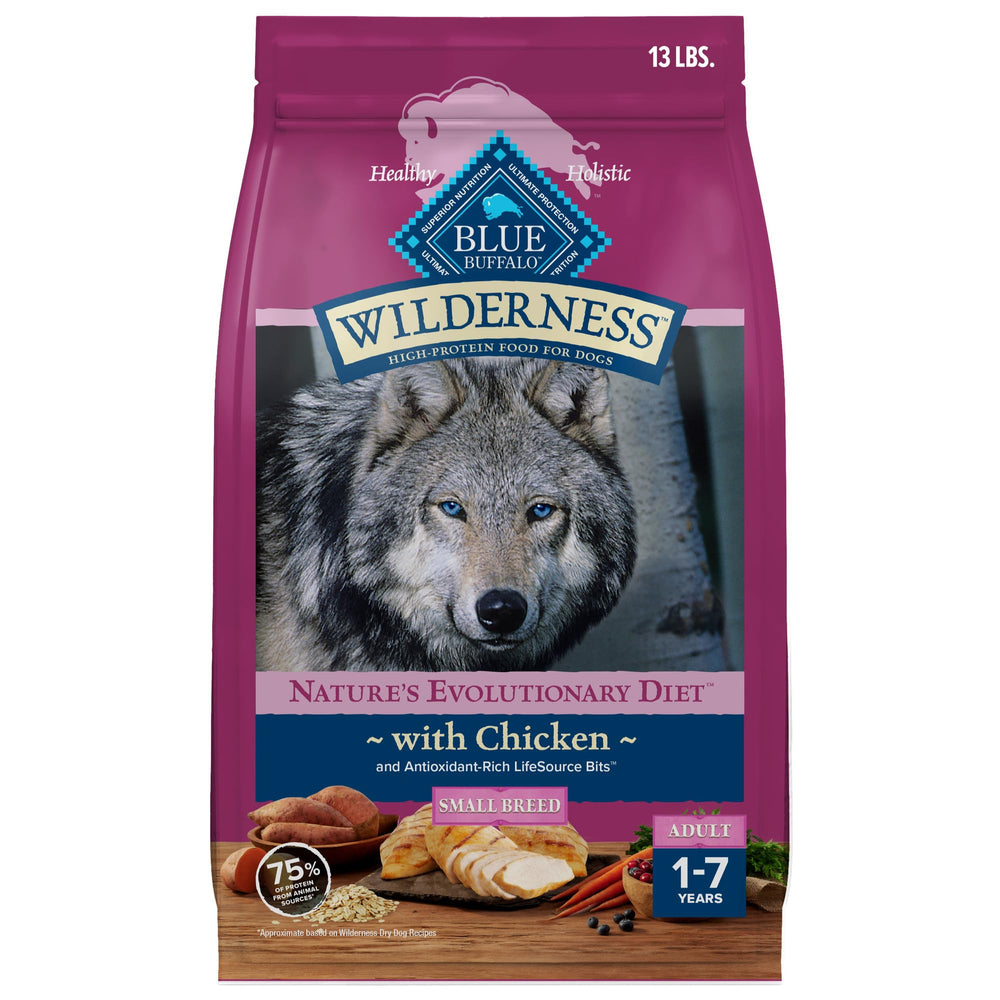 Blue Buffalo Wilderness croquetas de pollo para perros pequeños, sabor real que fomenta energía diaria.