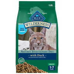 Blue Buffalo Wilderness pato real como primer ingrediente para gatos adultos.