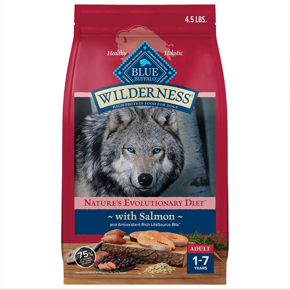 Blue Buffalo Wilderness con salmón real como ingrediente principal para una dieta natural.