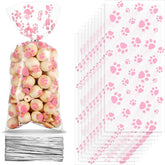 Blulu bolsas de celofán con patitas impresas, ideales para presentar golosinas.