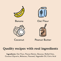 Datos nutricionales de Bocce's Bakery PB Banana: 13% proteína y 9 calorías por galleta.