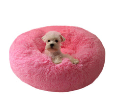 Cama BODISEINT redonda de peluche rosa neón para gatos y perros pequeños, refugio cálido.