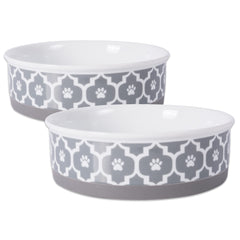 Bone Dry tazón cerámico con huella de patas y diseño rejilla, ideal para comida diaria.