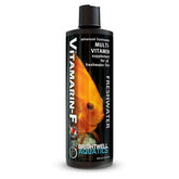 Vitamarin F de Brightwell Aquatics, botella detalle, muestra la etiqueta para vitaminas esenciales de peces de agua dulce.
