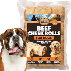 Brutus & Barnaby rollos cachete de res 5-pack para masticación prolongada en perros grandes