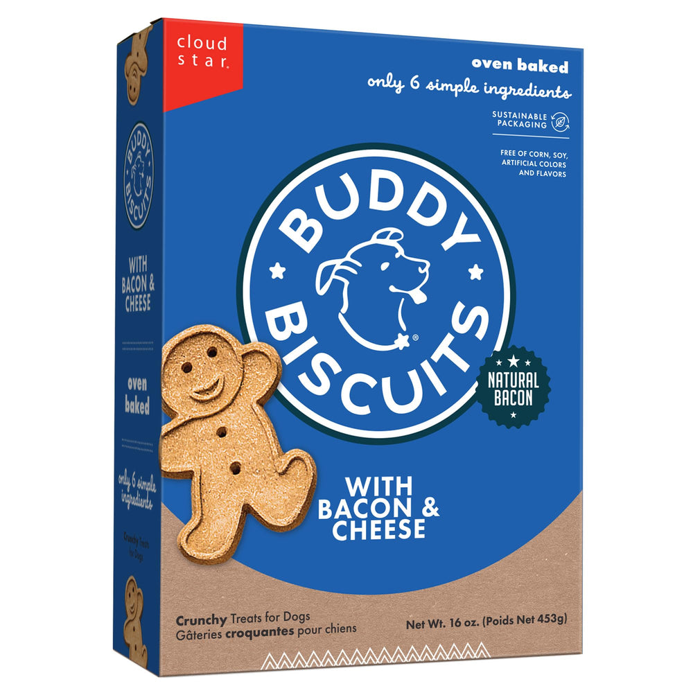 Buddy Biscuits galletas crujientes tocino y queso para perros, premio sabroso diario