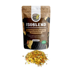 Bugzy Bugs Isoblend, envase frontal, mezcla rica en proteínas para isópodos sanos.
