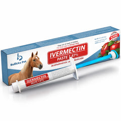 Bullicks Pet vermectina para caballos en envase de pasta sabor manzana, administración oral