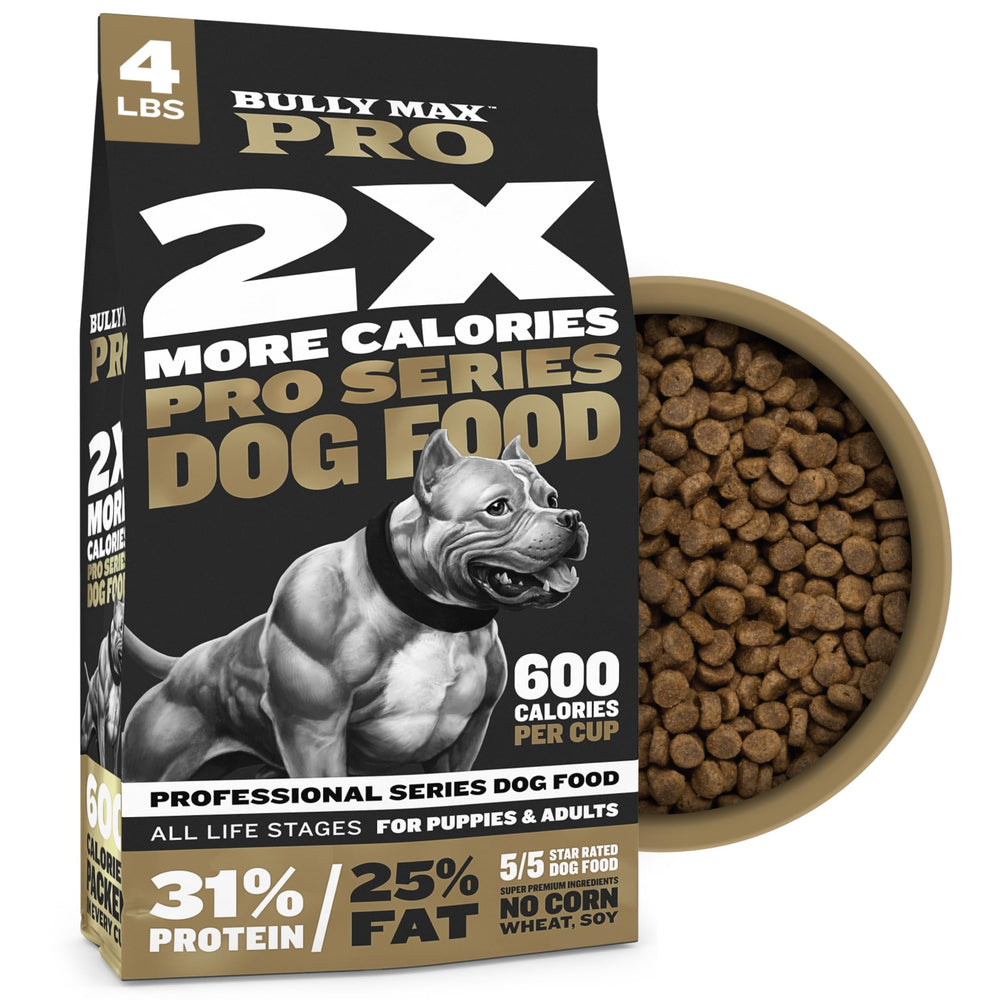 Empaque de Bully Max Pro 2X para perros con alta densidad calórica.