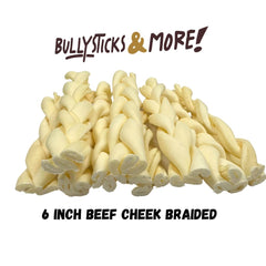 Beef Cheek Braids de BULLYSTICKS & MORE, snack proteico para perros activos.