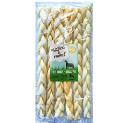 BULLYSTICKS & MORE trenzas de carrillo de res para perros, masticación de 10-12 pulgadas, proteína natural